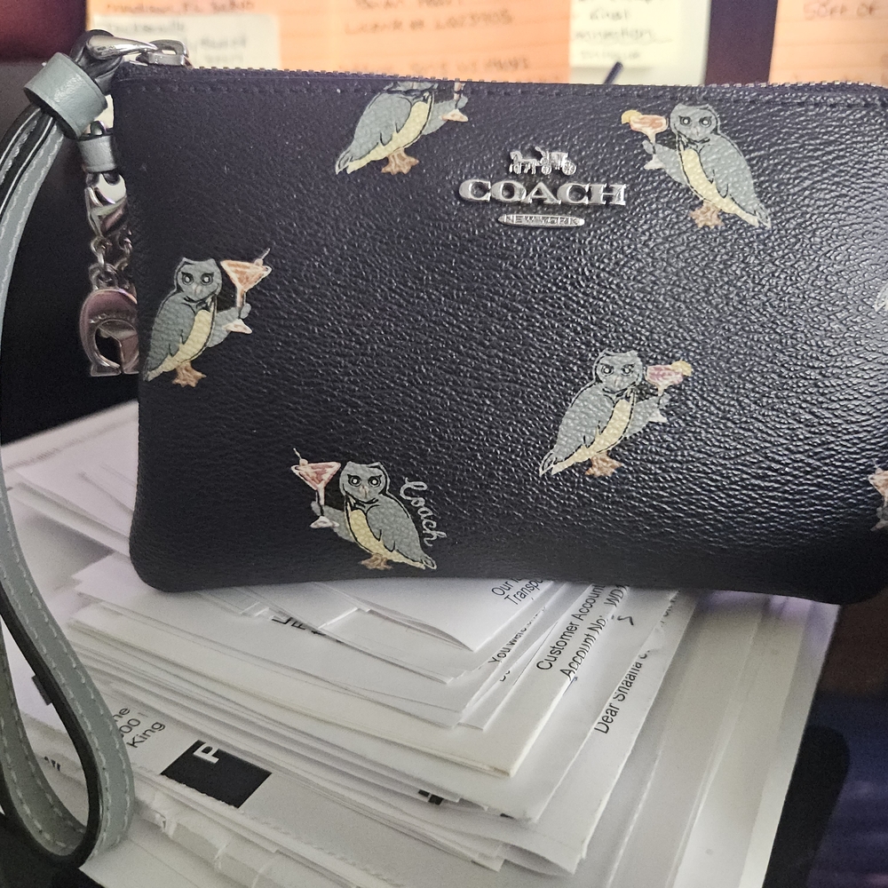 Coach Black Wristlet with Owl Print
